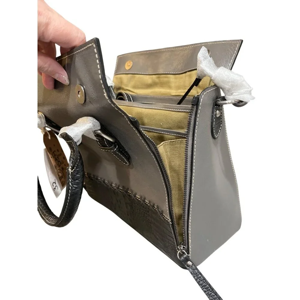Firenze Bella RFID-Blocking Gray & Black Genuine Leather Shoulder Bag - Picture 5 of 8
